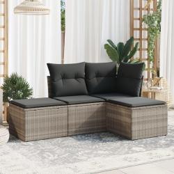 Salon de jardin 4 pcs avec coussins gris clair résine tressée alsavelo