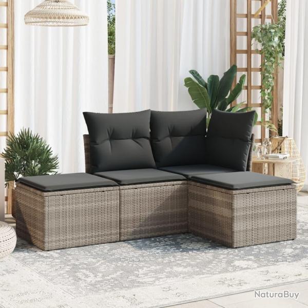 Salon de jardin 4 pcs avec coussins gris clair rsine tresse alsavelo