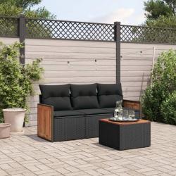 Salon de jardin 4 pcs avec coussins noir résine tressée alsavelo