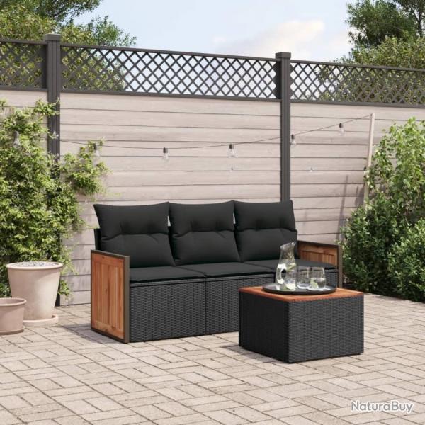Salon de jardin 4 pcs avec coussins noir rsine tresse alsavelo