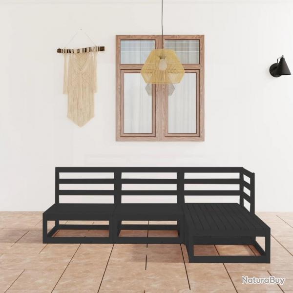 Salon de jardin 4 pcs noir bois de pin massif alsavelo