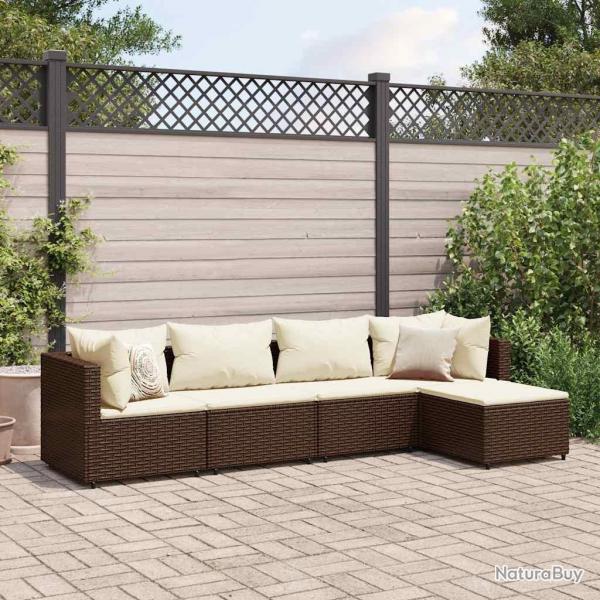 Salon de jardin 5 pcs avec coussins Marron Rsine tresse alsavelo