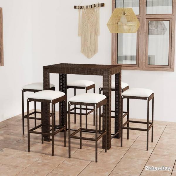 bar de jardin 7 pcs coussins Rsine tresse Marron alsavelo