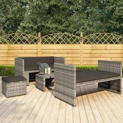 Salon de jardin 5 pcs avec coussins résine tressée gris alsavelo