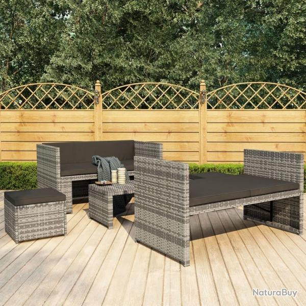 Salon de jardin 5 pcs avec coussins rsine tresse gris alsavelo