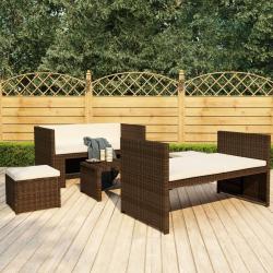 Salon de jardin 5 pcs avec coussins Résine tressée Marron alsavelo