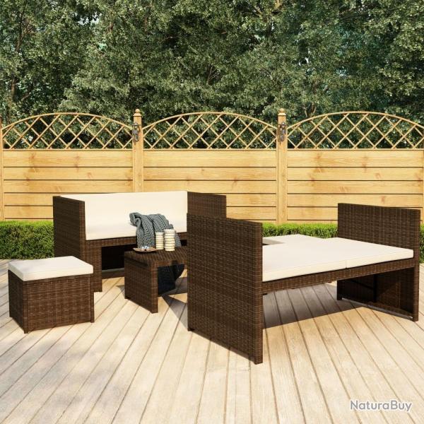 Salon de jardin 5 pcs avec coussins Rsine tresse Marron alsavelo