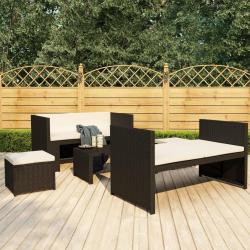 Salon de jardin 5 pcs avec coussins Résine tressée Noir alsavelo