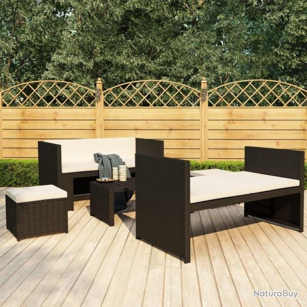 Salon de jardin 5 pcs avec coussins Rsine tresse Noir alsavelo