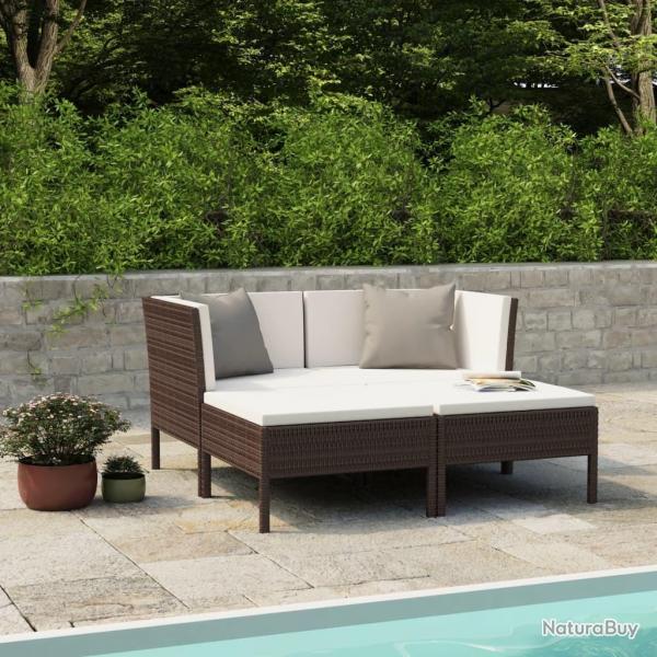 Salon de jardin 4 pcs avec coussins Rsine tresse Marron alsavelo