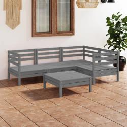 Salon de jardin 5 pcs Bois de pin massif Gris alsavelo