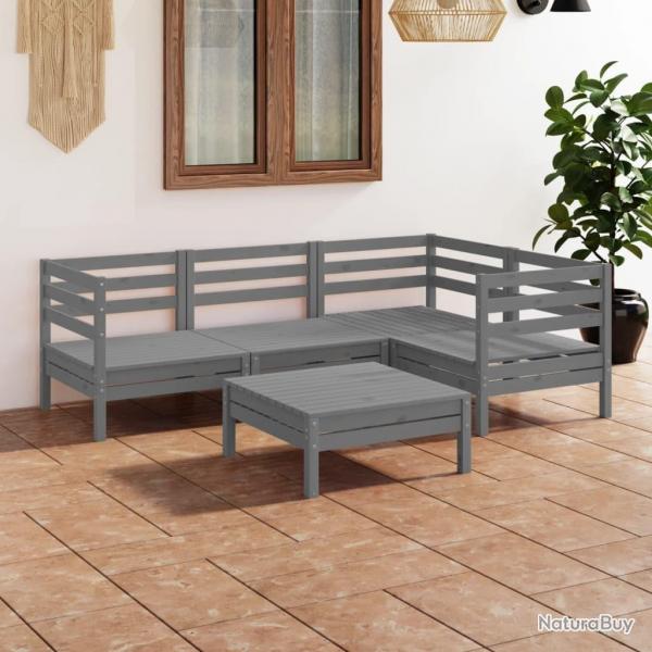 Salon de jardin 5 pcs Bois de pin massif Gris alsavelo