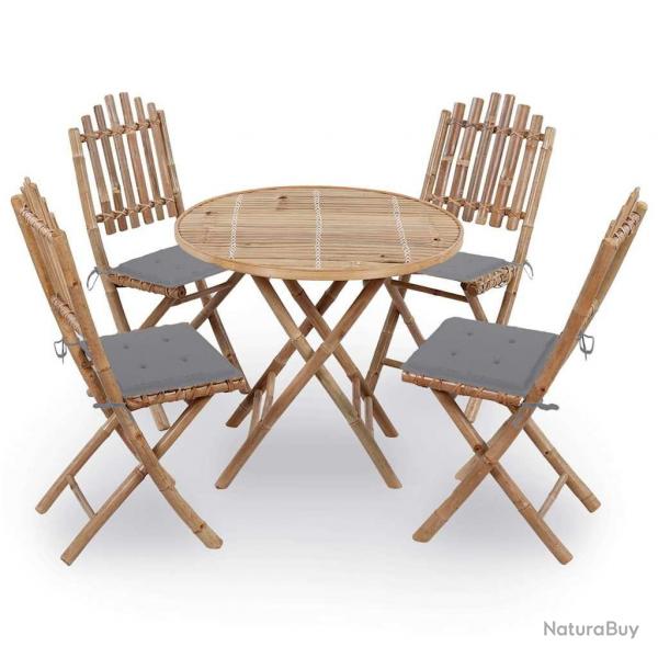 Mobilier  dner d'extrieur pliable 5 pcs avec coussins bambou alsavelo
