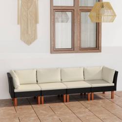 Canapé de jardin à 4 places avec coussins Noir Résine tressée alsavelo
