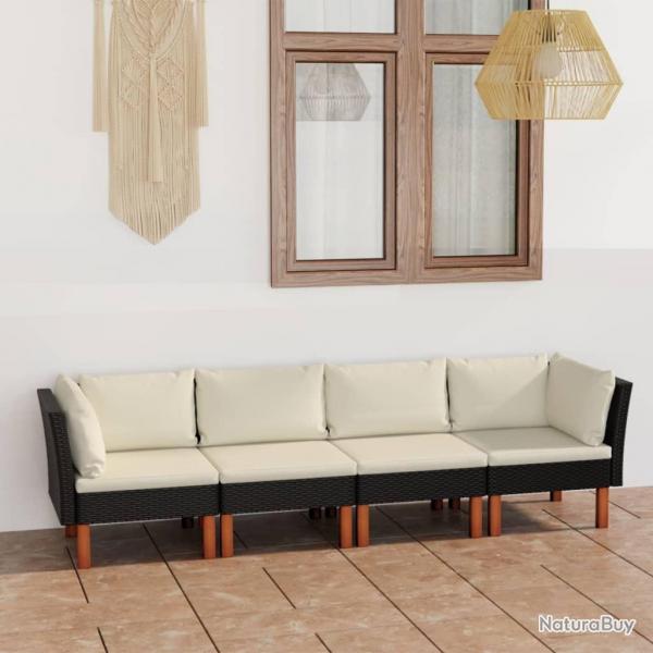 Canap de jardin  4 places avec coussins Noir Rsine tresse alsavelo
