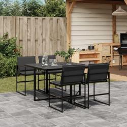 Ensemble à manger de jardin avec coussins 5 pcs noir textilène alsavelo