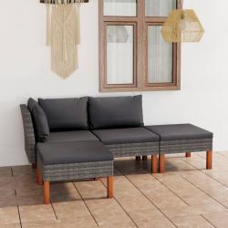 Salon de jardin 4 pcs avec coussins Résine tressée Gris alsavelo