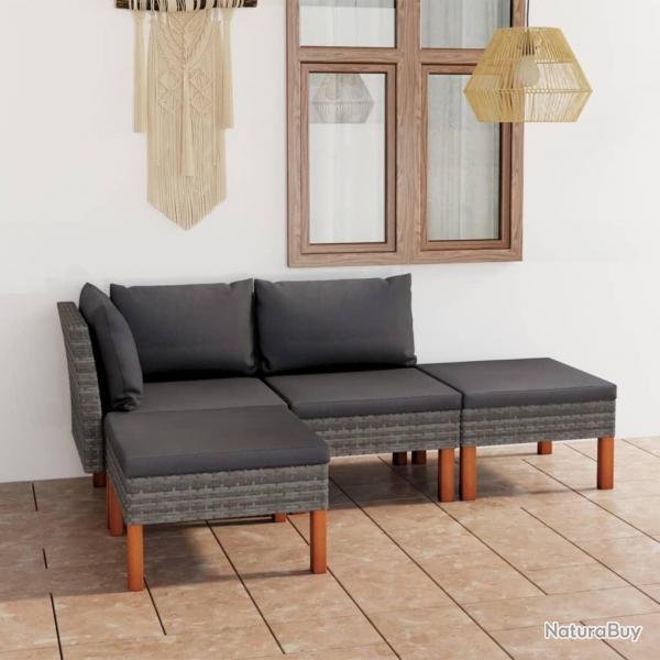 Salon de jardin 4 pcs avec coussins Rsine tresse Gris alsavelo