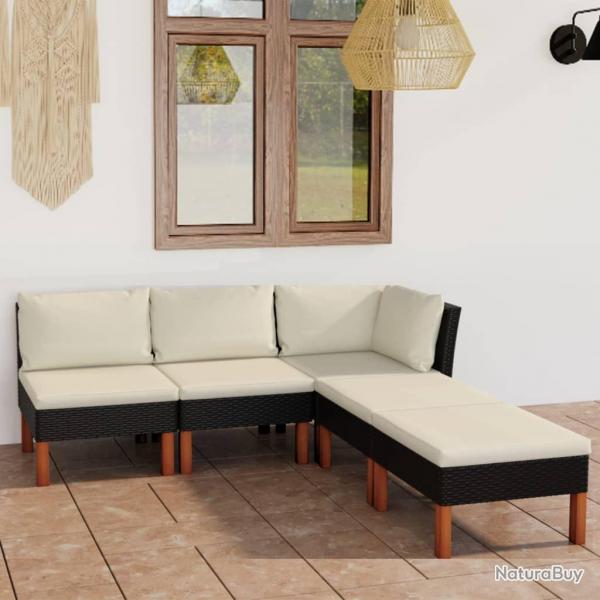 Salon de jardin 5 pcs avec coussins Rsine tresse Noir alsavelo