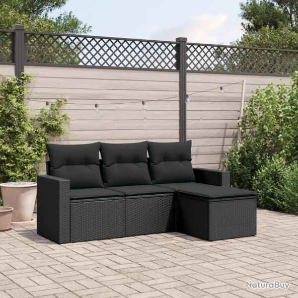 Salon de jardin 4 pcs avec coussins noir rsine tresse alsavelo