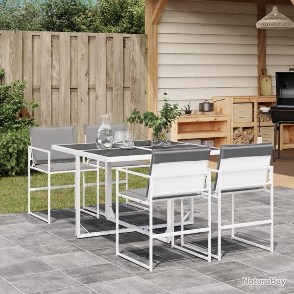 Ensemble  manger de jardin avec coussins 5 pcs blanc textilne alsavelo