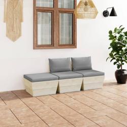 Salon de jardin palette 3 pcs avec coussins bois d'épicéa alsavelo