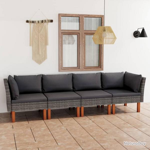 Canap de jardin  4 places avec coussins Gris Rsine tresse alsavelo