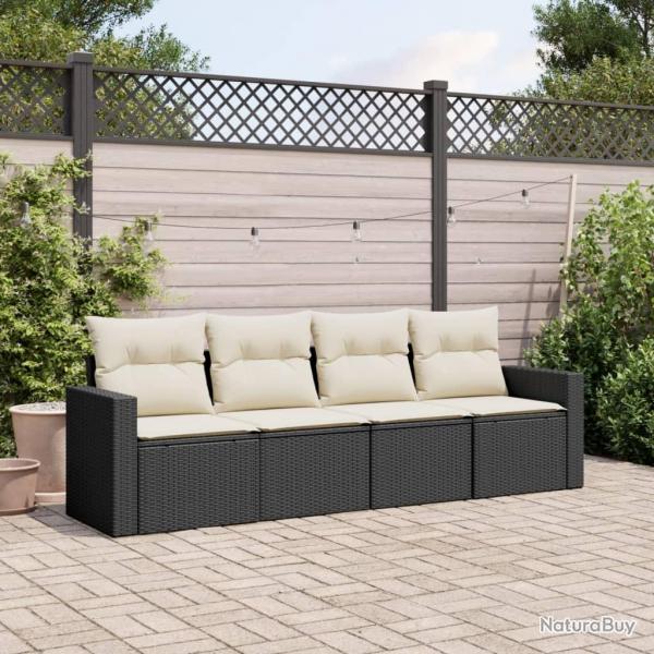 Salon de jardin 4 pcs avec coussins noir rsine tresse alsavelo