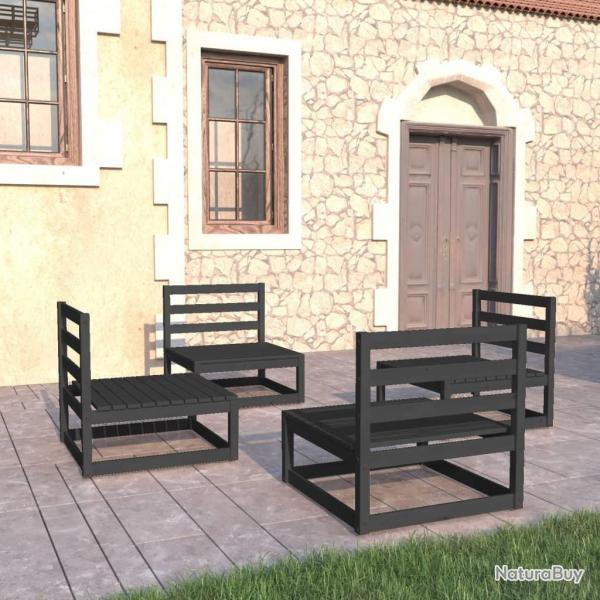 Salon de jardin 4 pcs noir bois de pin massif alsavelo