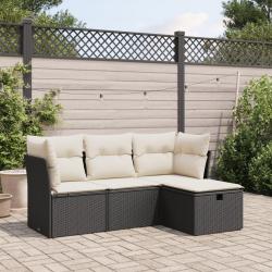 Salon de jardin 4 pcs avec coussins noir résine tressée alsavelo