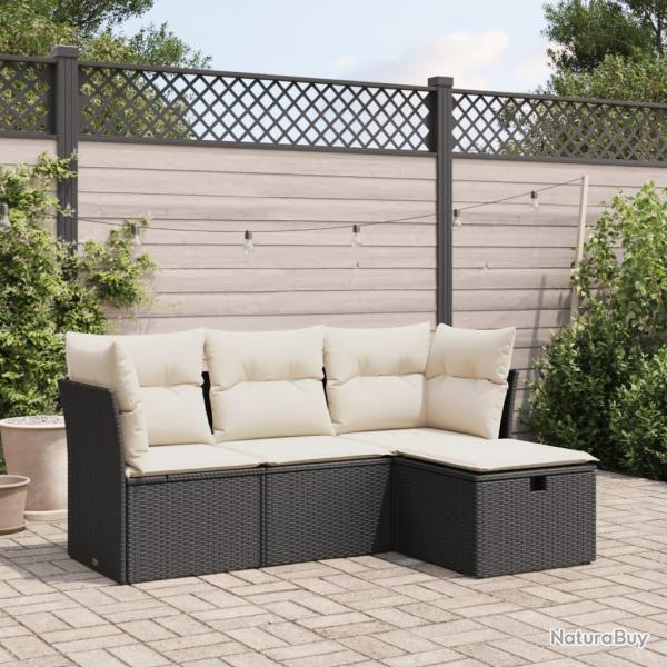 Salon de jardin 4 pcs avec coussins noir rsine tresse alsavelo