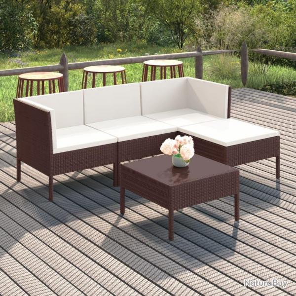 Salon de jardin 5 pcs avec coussins rsine tresse marron alsavelo