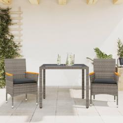 Ensemble à manger de jardin et coussins 3 pcs gris rotin verre alsavelo