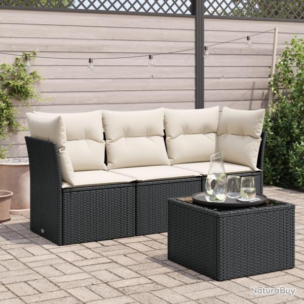 Salon de jardin 4 pcs avec coussins noir rsine tresse alsavelo