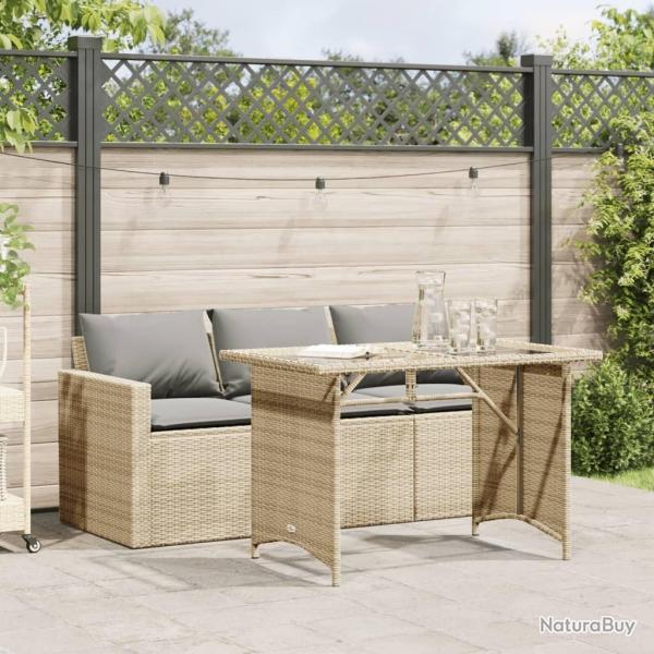Ensemble  manger de jardin et coussins 2 pcs beige poly rotin alsavelo