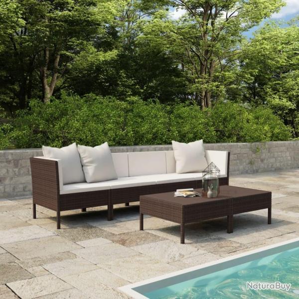 Salon de jardin 6 pcs avec coussins Rsine tresse Marron alsavelo