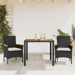 Ensemble à manger de jardin et coussins 3 pcs noir rotin acacia alsavelo
