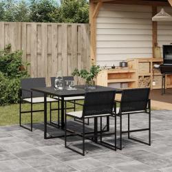 Ensemble à manger de jardin coussins 5pcs noir résine tressée alsavelo
