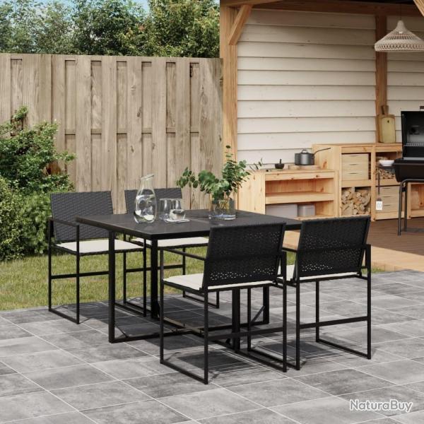 Ensemble  manger de jardin coussins 5pcs noir rsine tresse alsavelo