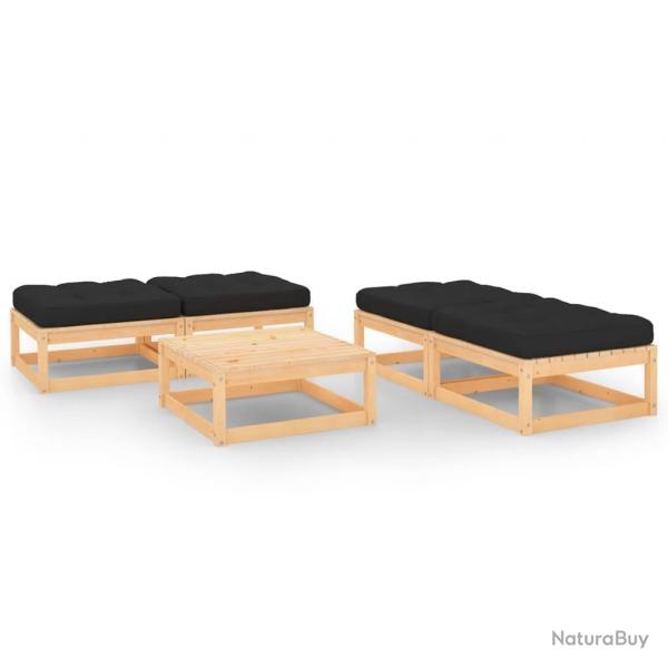 Salon de jardin 5 pcs avec coussins Bois de pin massif alsavelo