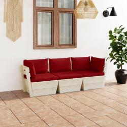 Canapé palette à 3 places de jardin avec coussins Bois d'épicéa alsavelo