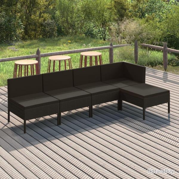 Salon de jardin 5 pcs avec coussins rsine tresse noir alsavelo