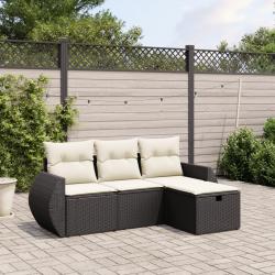 Salon de jardin 4 pcs avec coussins noir résine tressée alsavelo
