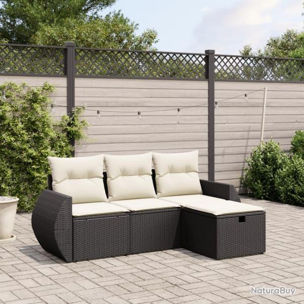 Salon de jardin 4 pcs avec coussins noir rsine tresse alsavelo