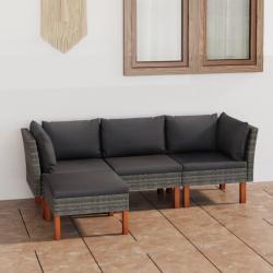 Salon de jardin 4 pcs avec coussins Résine tressée Gris alsavelo