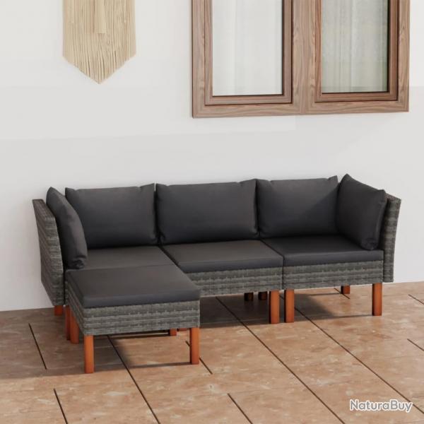Salon de jardin 4 pcs avec coussins Rsine tresse Gris alsavelo