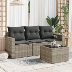 Salon de jardin 4 pcs avec coussins gris clair résine tressée alsavelo