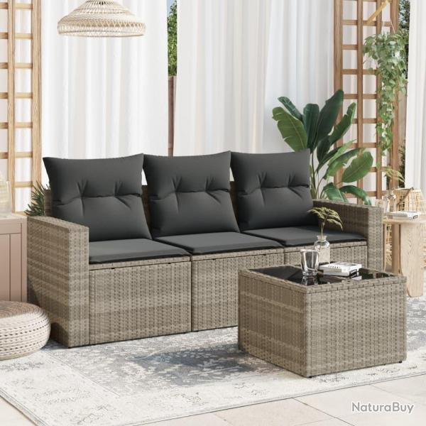 Salon de jardin 4 pcs avec coussins gris clair rsine tresse alsavelo