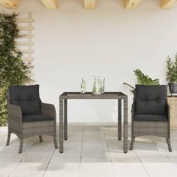 Ensemble à manger de jardin 3 pcs coussins gris résine tressée alsavelo