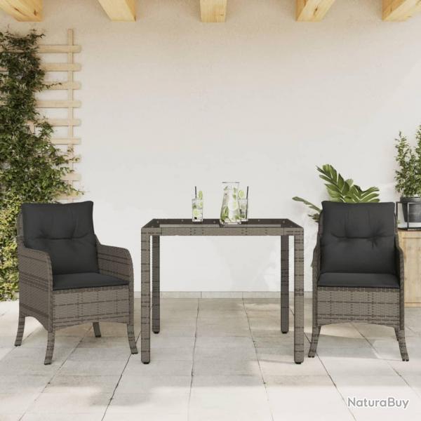 Ensemble  manger de jardin 3 pcs coussins gris rsine tresse alsavelo